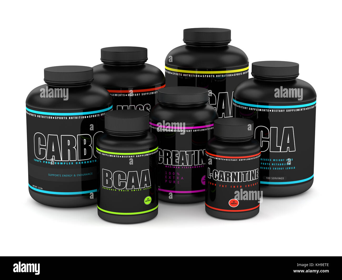 3d render of gym dietary supplements isolated over white background