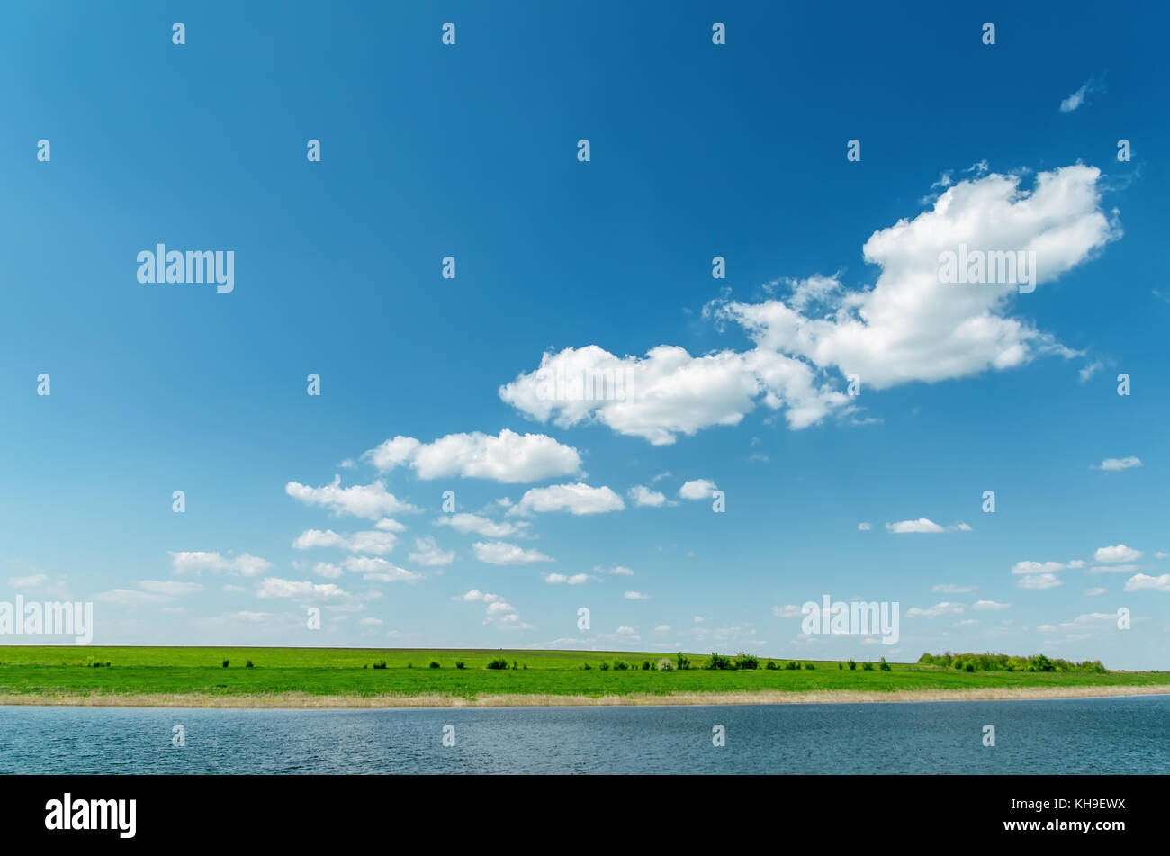 blue sky with white clouds and river Stock Photo - Alamy