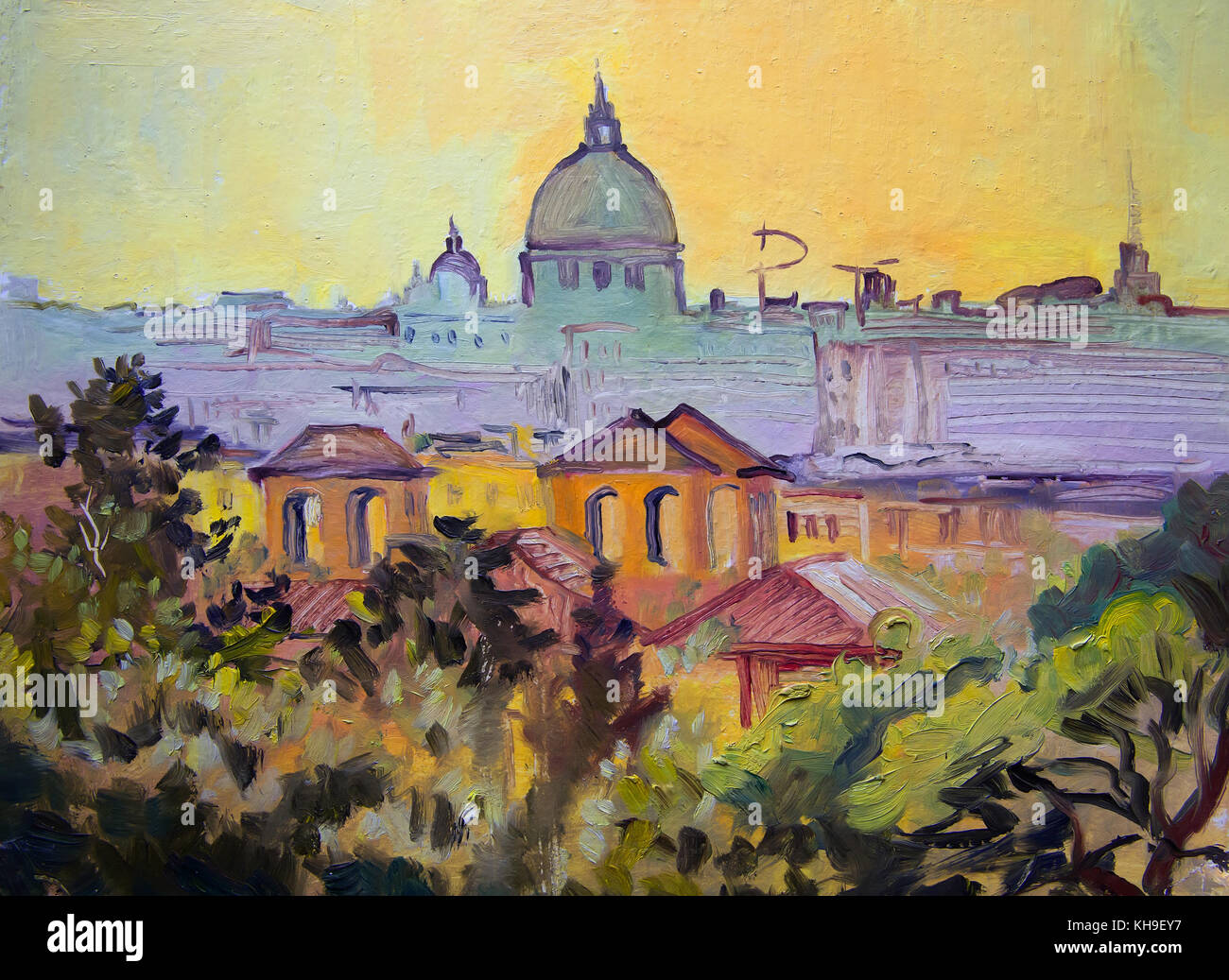Basilica Sant Pietro panoramic painting, Rome, Italy Stock Photo - Alamy