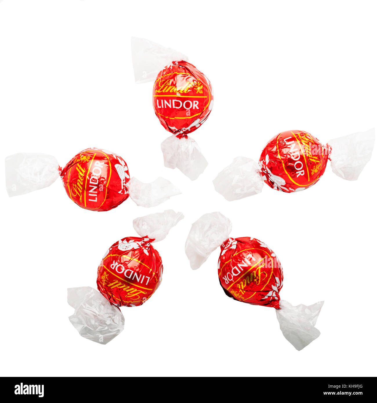 Some Lindt Lindor chocolates on a white background Stock Photo