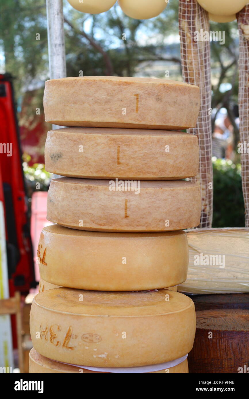Cheese on sale at the food market Stock Photo Alamy