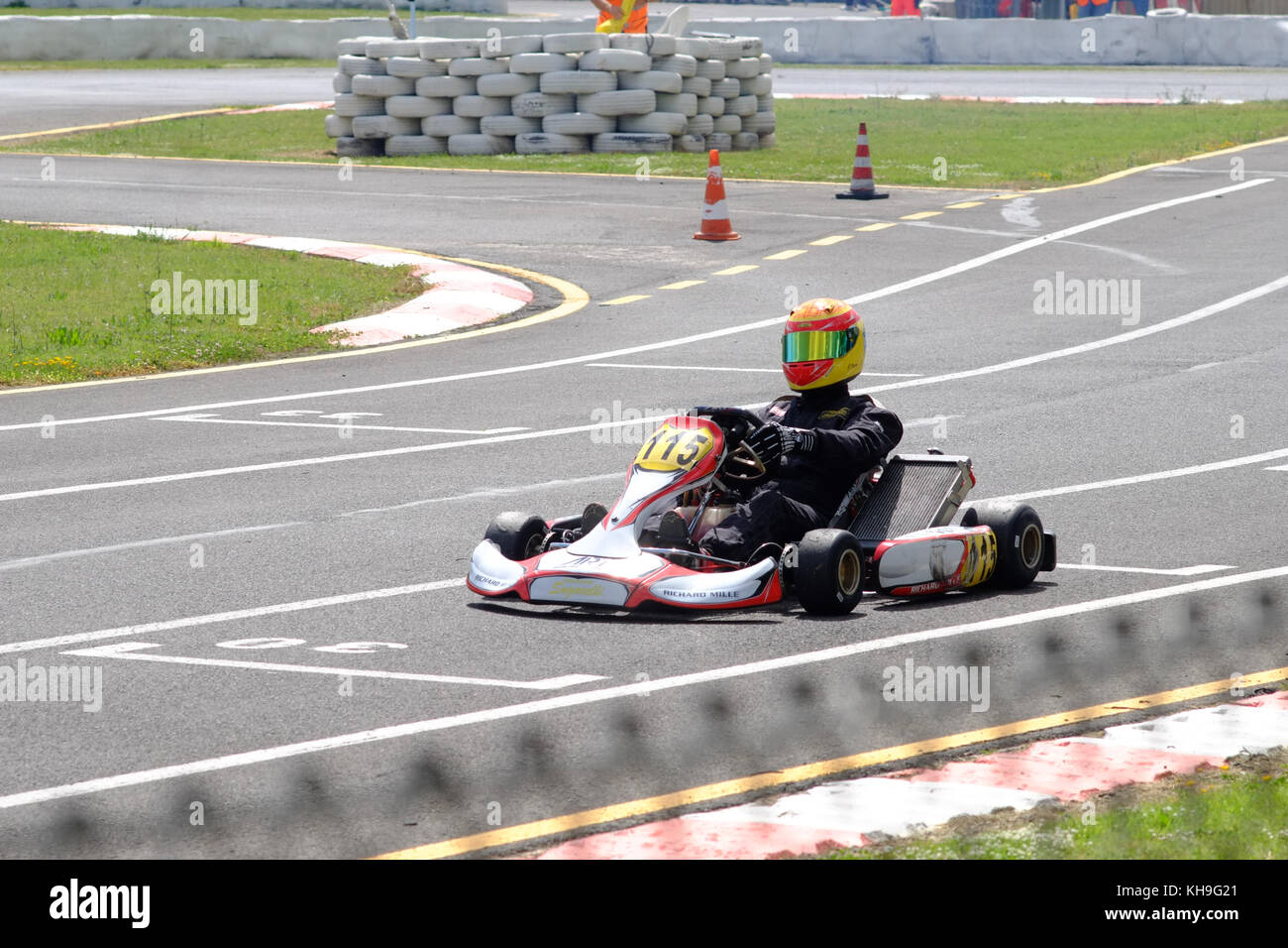 Single player competing. Gokart regional championship race. Siena Tuscany official circuit, Italy Stock Photo