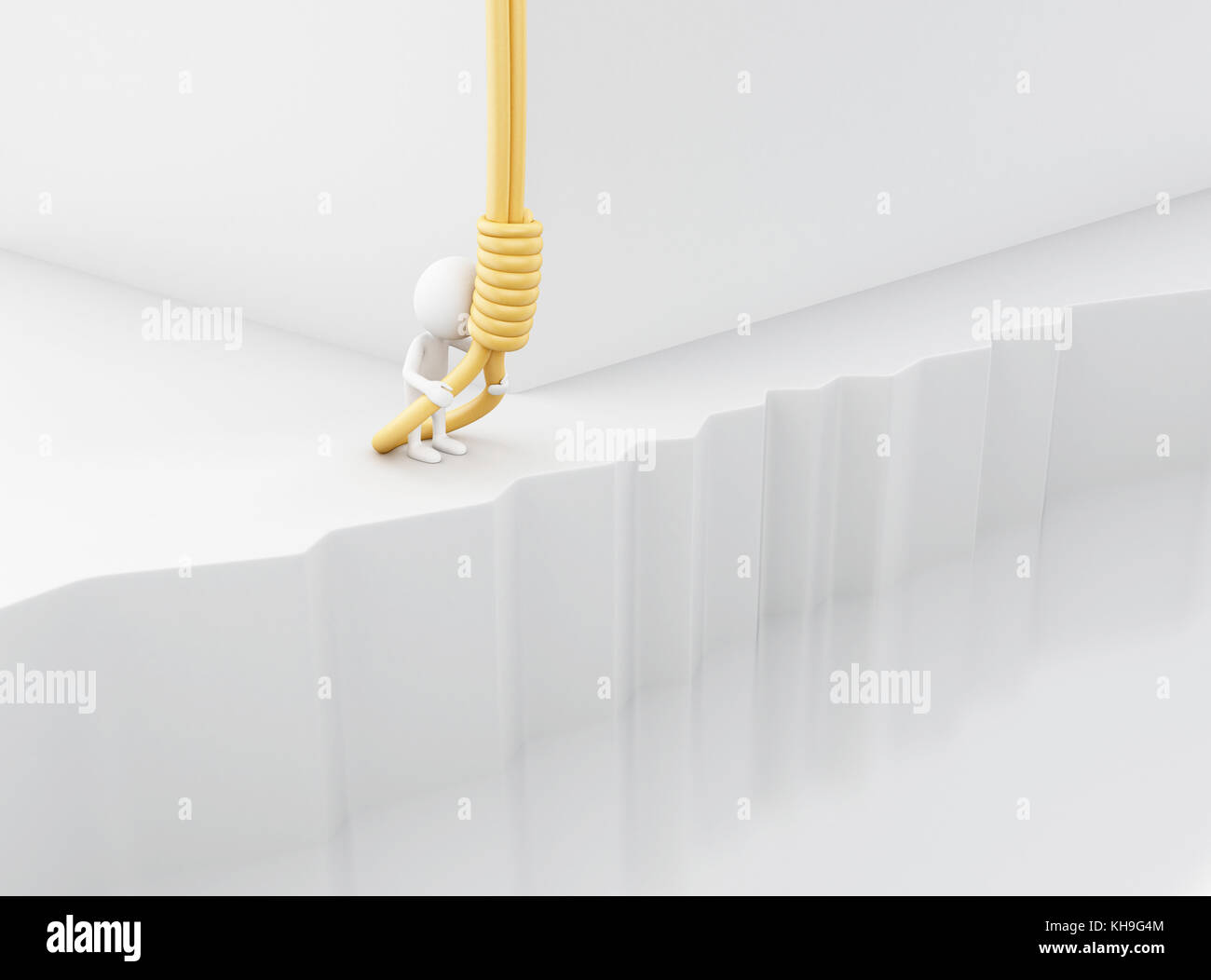 3d illustration. White people trying to hang himself. Suicide concept. Stock Photo