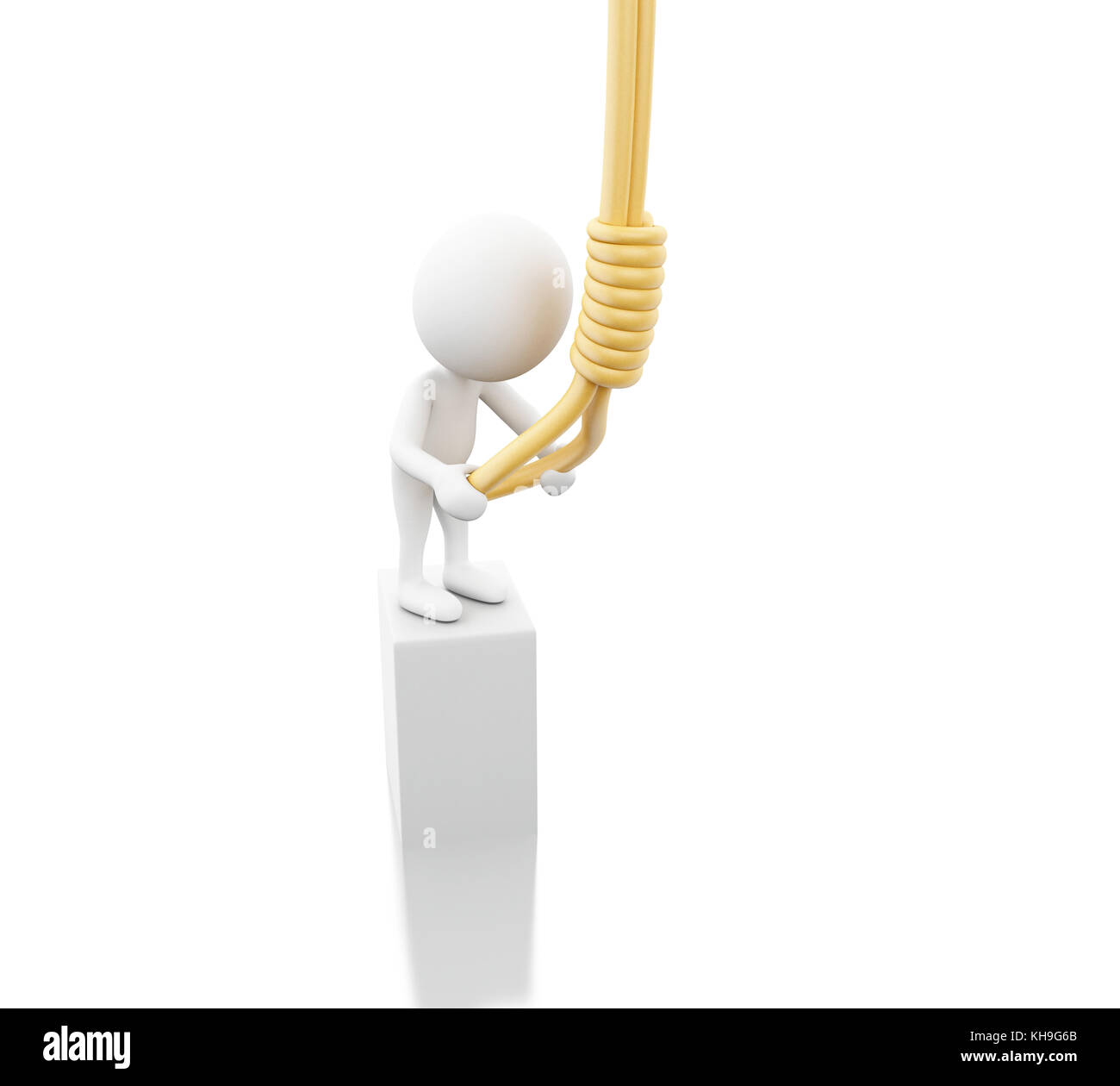 3d illustration. White people trying to hang himself. Suicide concept. Isolated white background Stock Photo