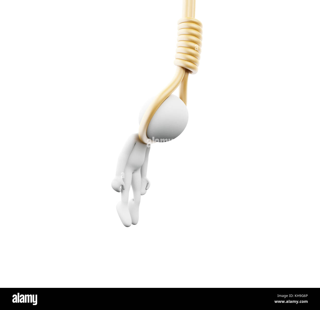 3d illustration. White people hanged with a rope. Suicide concept. Isolated white background Stock Photo