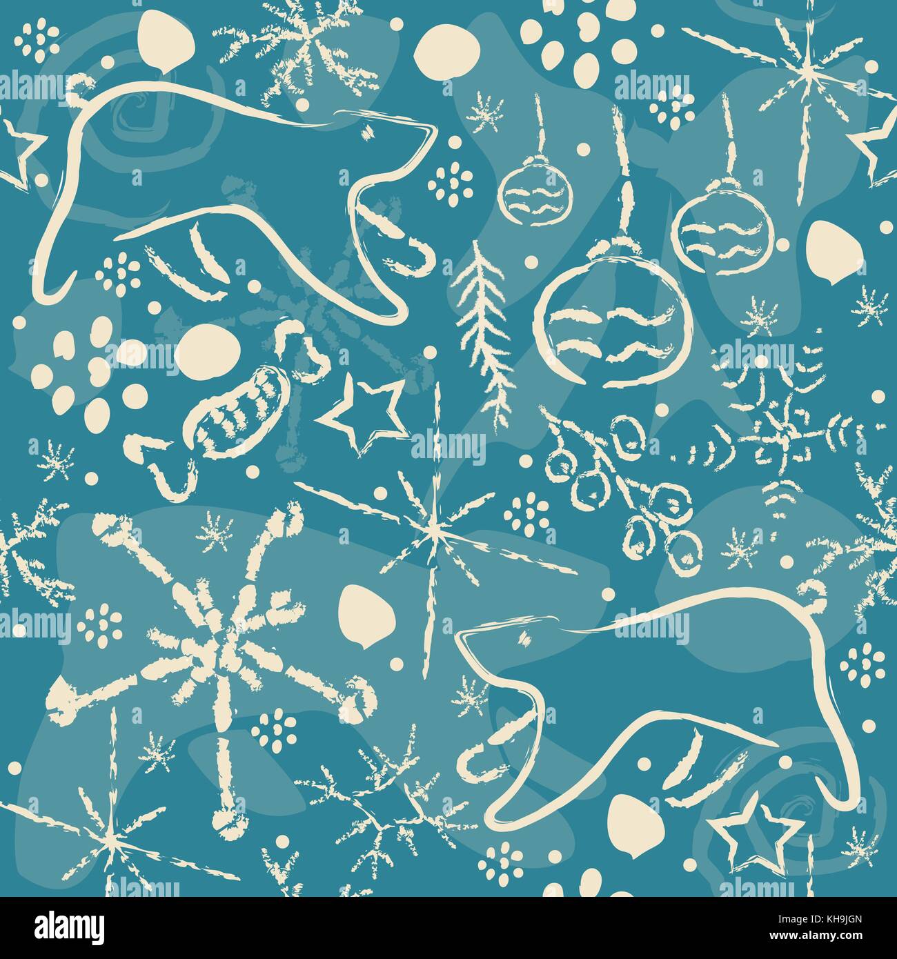 Winter Seamless Pattern with snowflakes and spruce branches. Vector ...