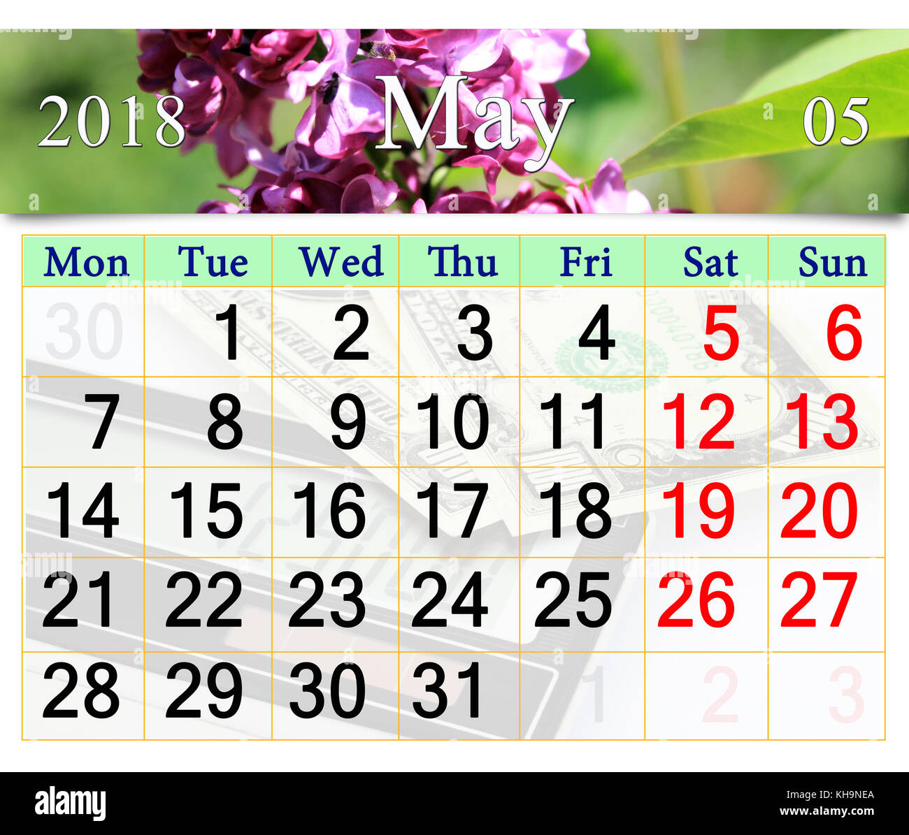 May 2018 calendar hi-res stock photography and images - Alamy