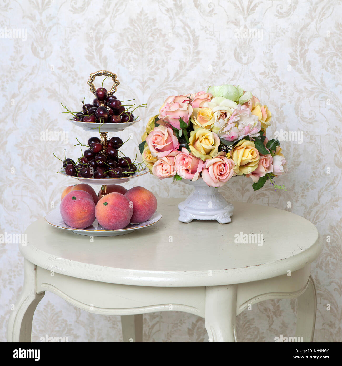 Bouquet Of Artificial Roses On A Table In A Vase As An Interior