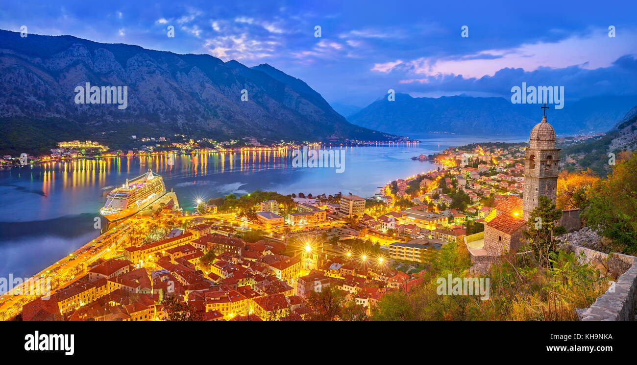 Panoramic view of Kotor Old Town, Montenegro Stock Photo