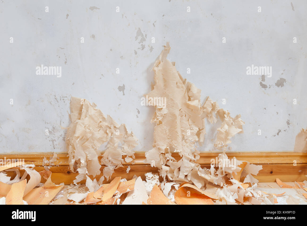 Stubborn difficult to remove wallpaper needing a good soak before trying to scrape off emulsion