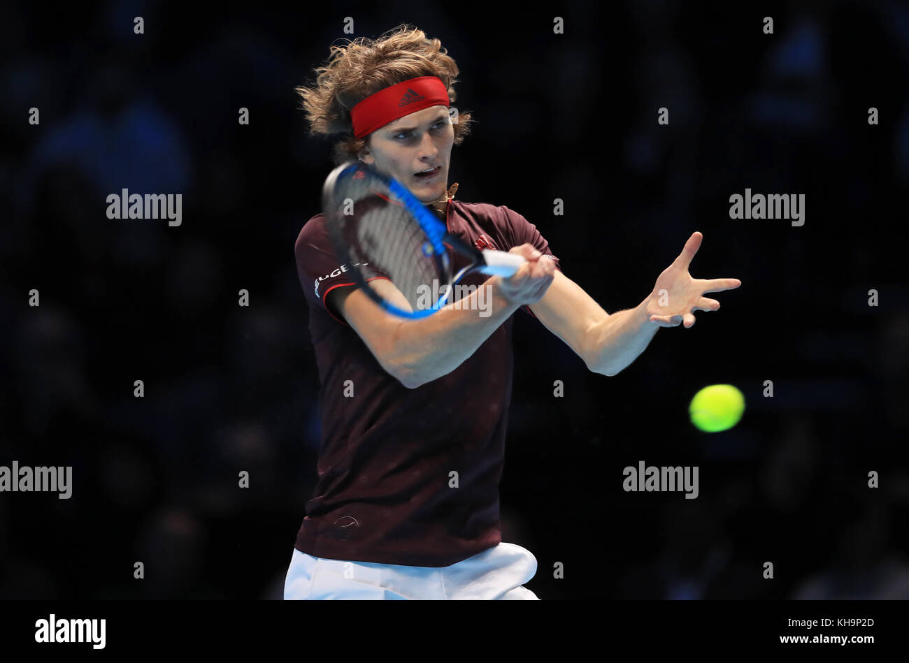 Alexander Zverev during day five of the NITTO ATP World Tour Finals at the O2 Arena, London. PRESS ASSOCIATION Photo. Picture date: Thursday November 16, 2017. See PA story TENNIS London. Photo credit should read: Adam Davy/PA Wire. Stock Photo
