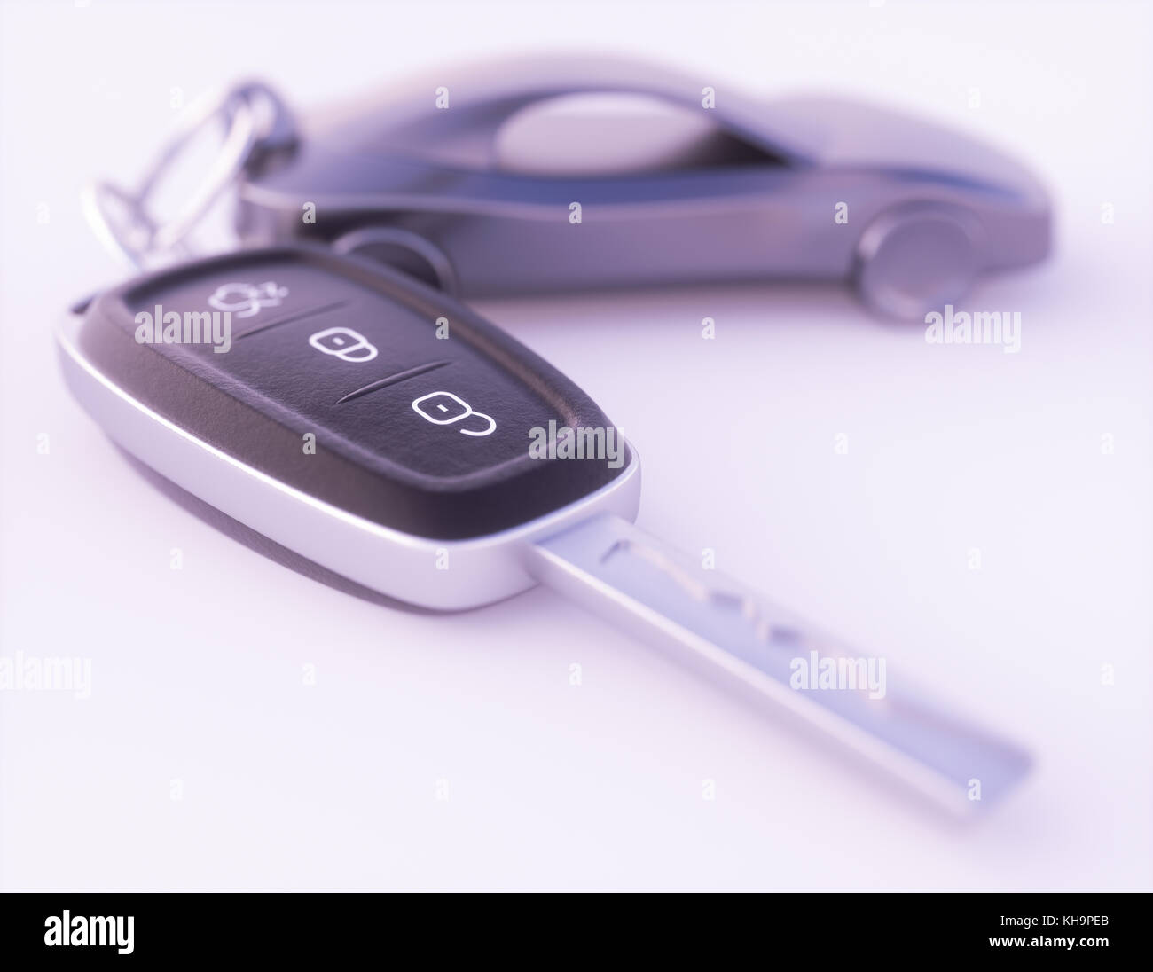 3D illustration. Car key with, metal car key holder. Stock Photo