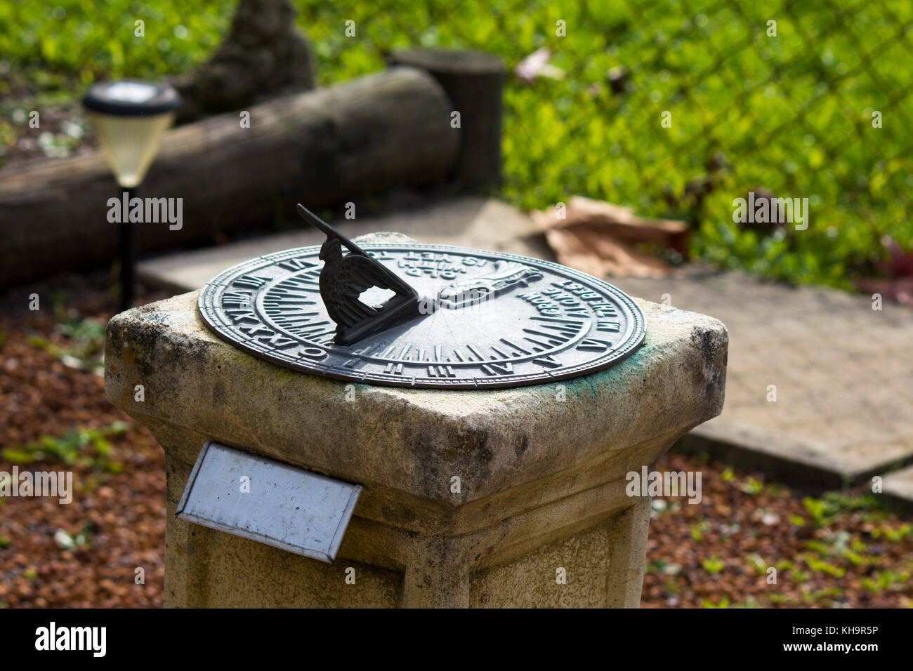 Old metallic solar sun clock inscription Grow old along with me the
