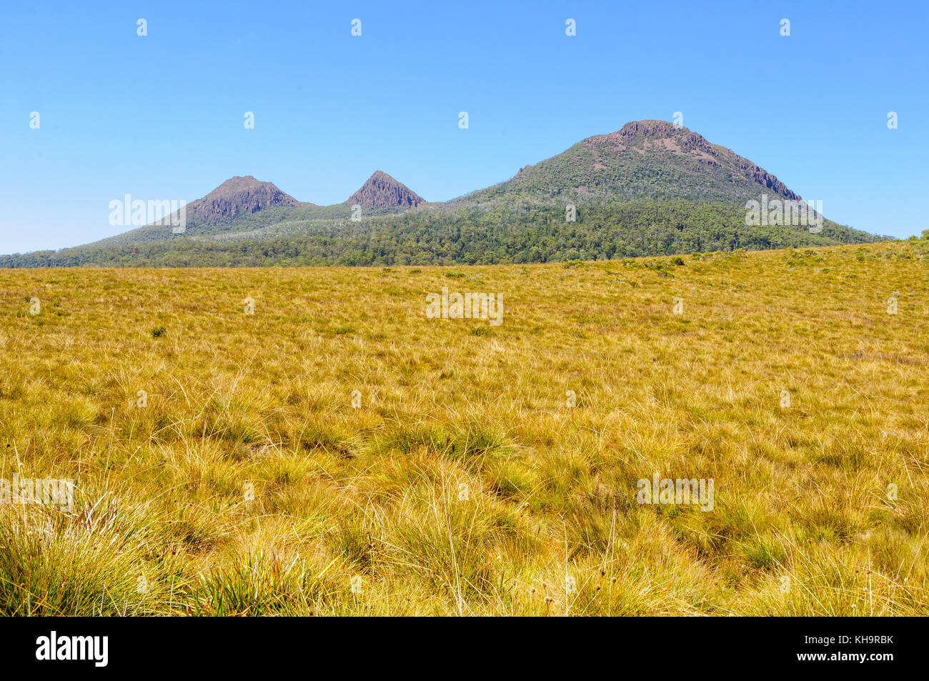 Three peaks in the King William Range Tasmania, Australia Stock Photo