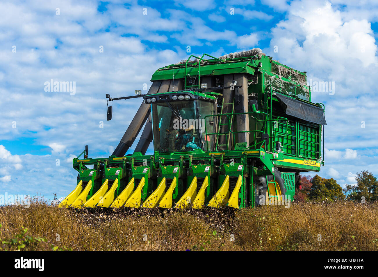 Skippers, Greensville County, Virginia,USA -November 2nd 2017; 'Spindle picker' type cotton harvesting machine, harvesting cotton Stock Photo