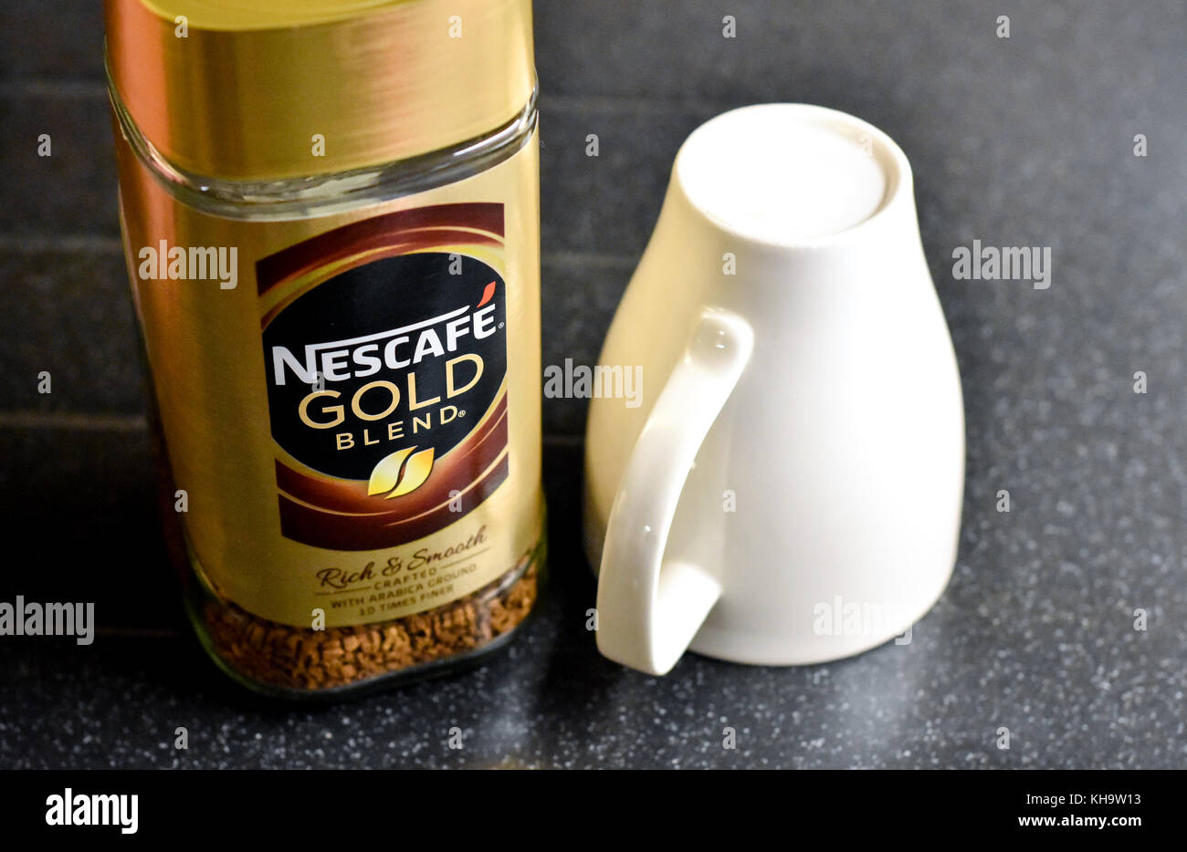 Nescafe Gold Blend instant coffee and cup Stock Photo