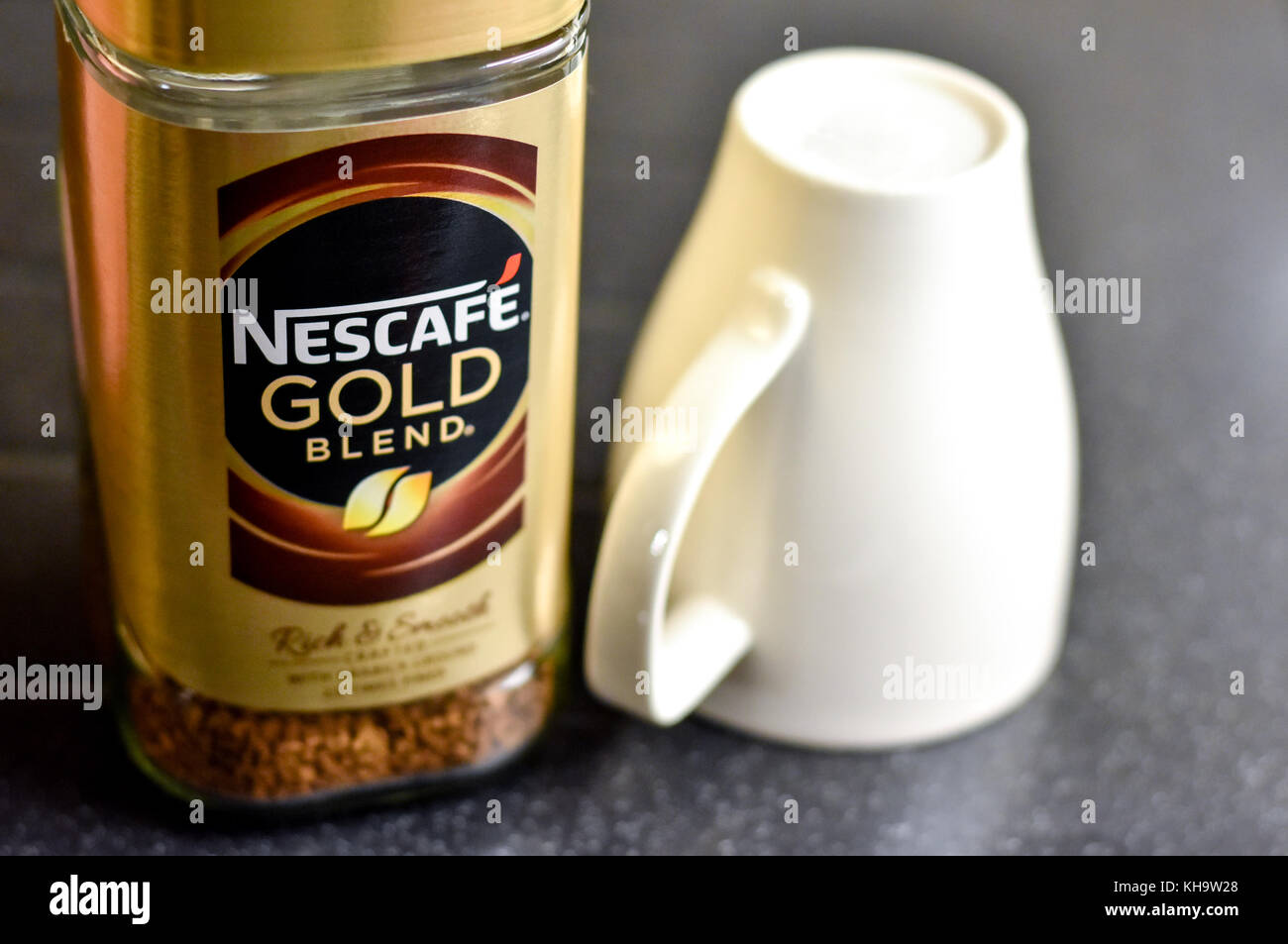 Nescafe Gold Blend instant coffee and cup Stock Photo