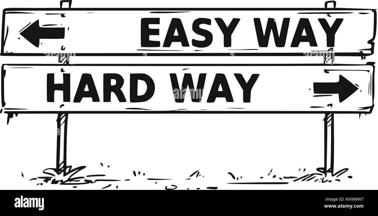 Vector drawing of easy or hard way road block arrow sign. Stock Vector