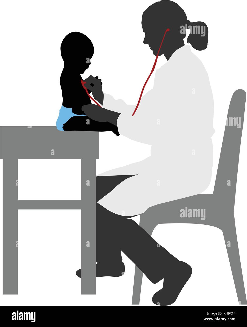 Pediatrician examining of baby with stethoscope silhouette - vector ...
