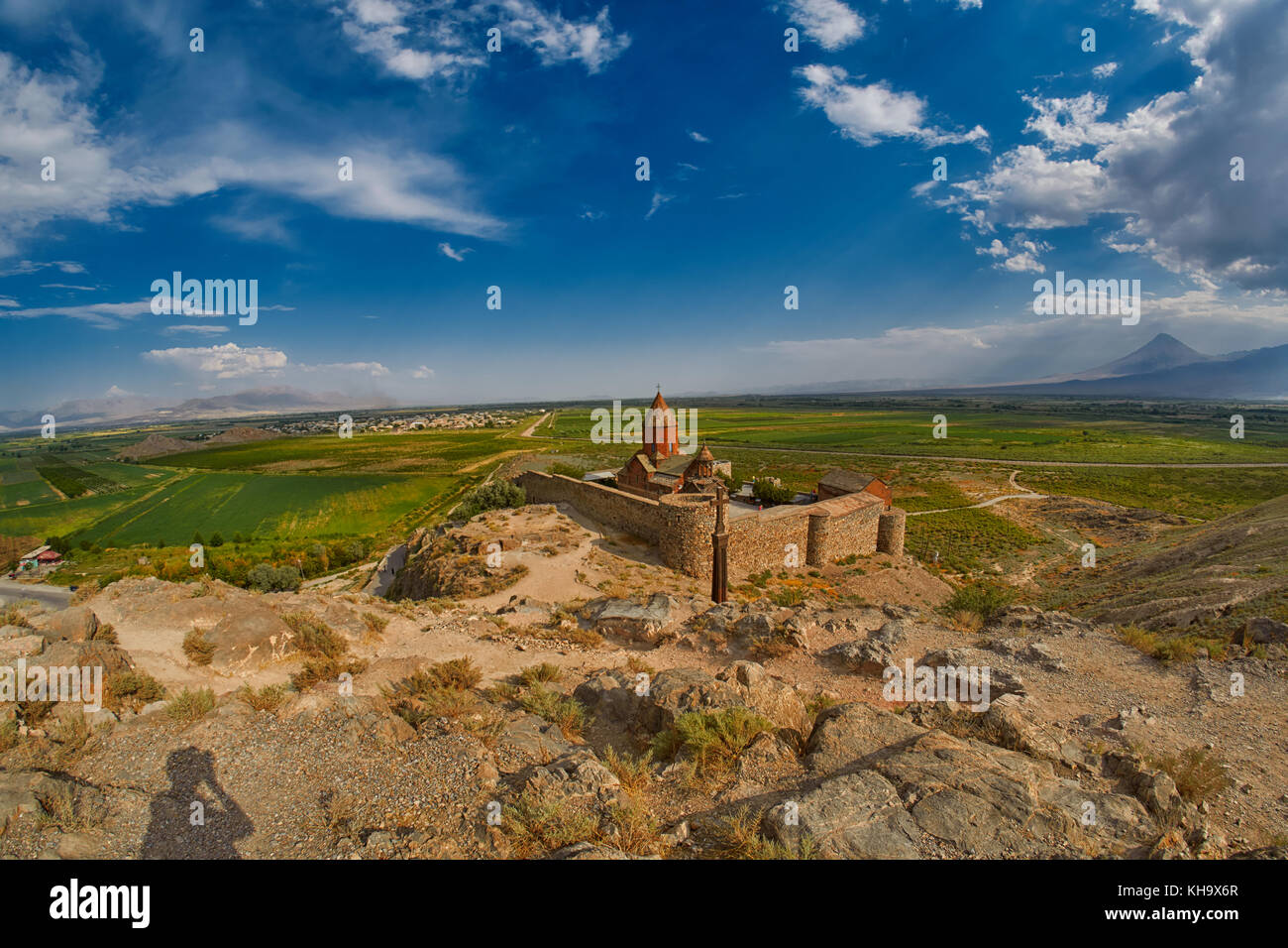 Famous Khor Virap Monastery on Armenia-Turkey Border near Ararat Mountain Stock Photo