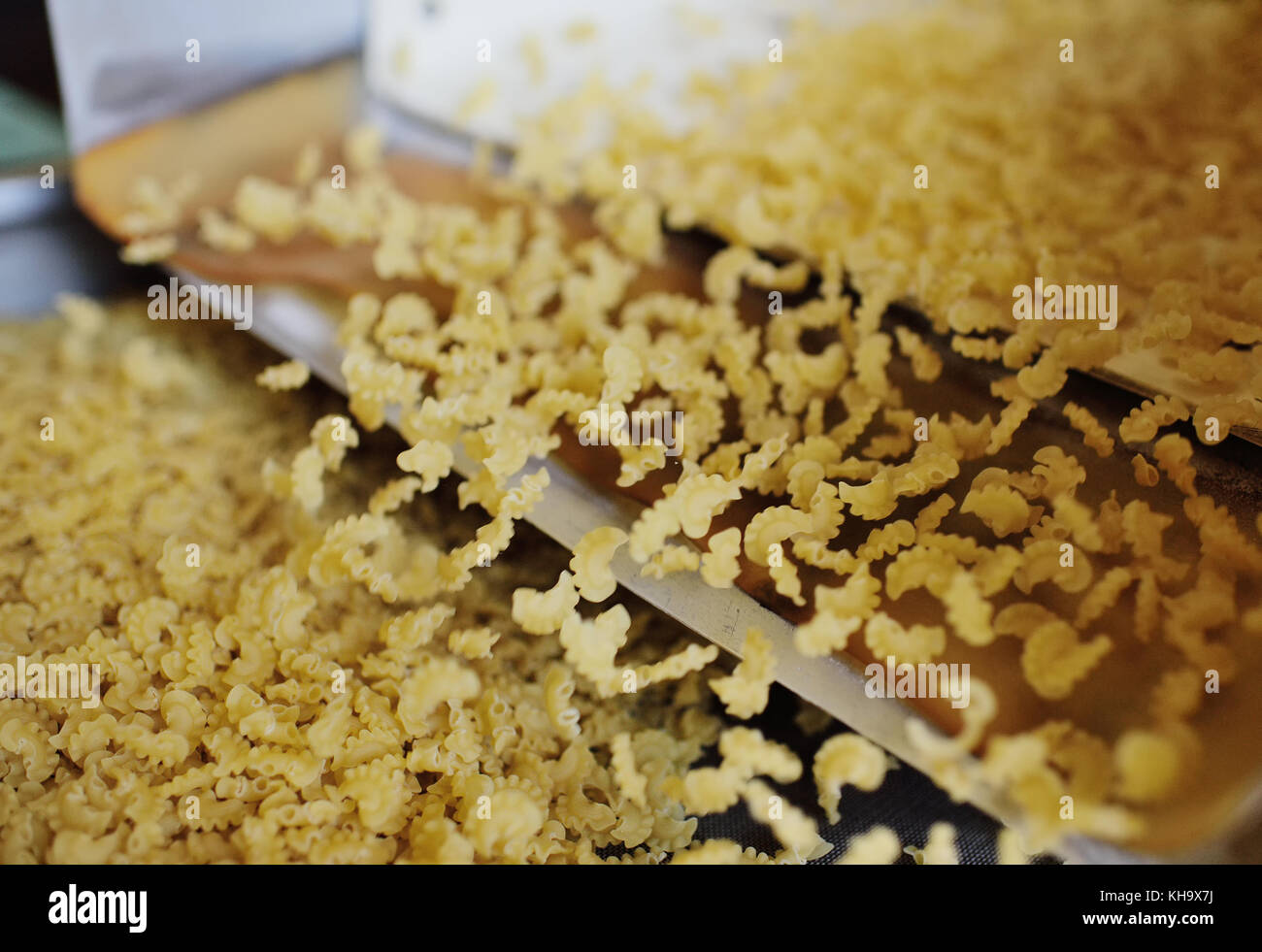 production of macaroni on the background of equipment Stock Photo