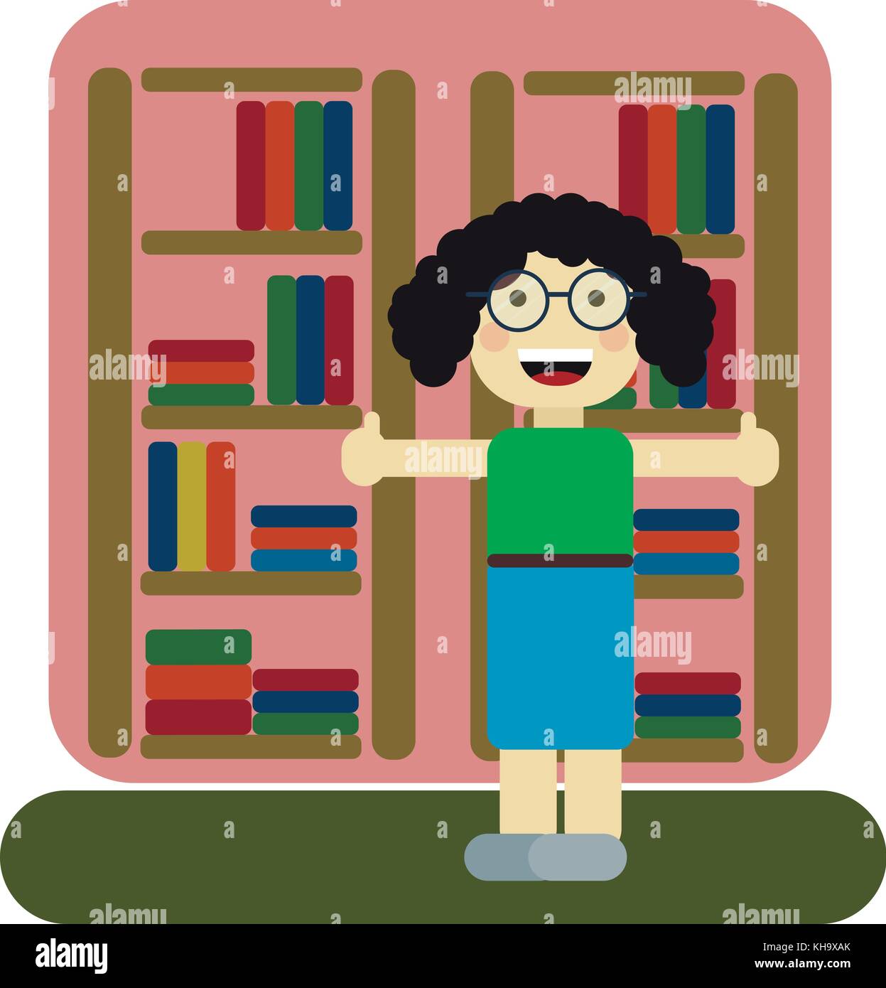 Woman employee of library or bookstore. Concept of education. Stock Vector
