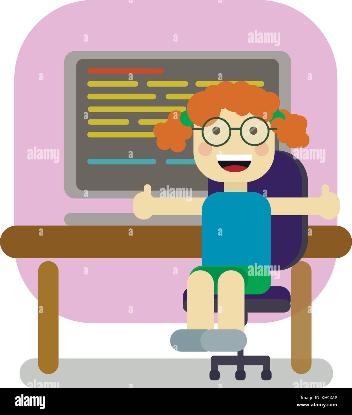 cute student girl working with computer Stock Vector