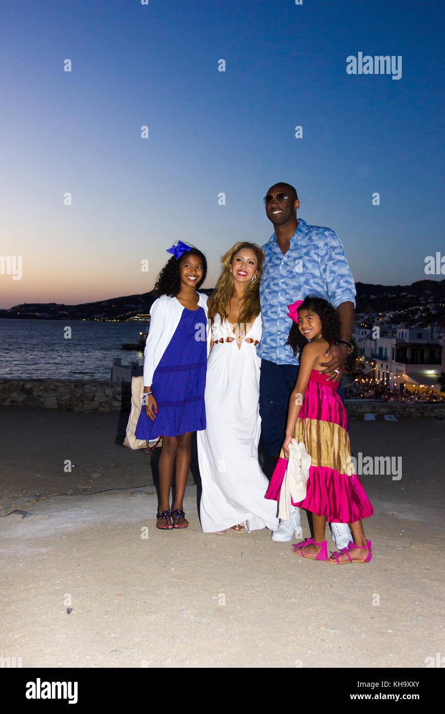 Basketball star Kobe Bryant with wife Vanessa and family on vacation in Mykonos,Greece. June 23