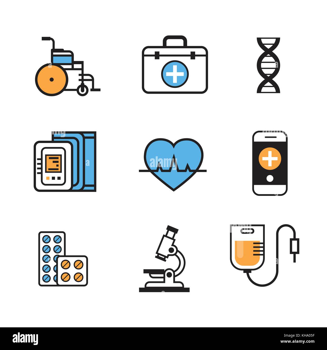 Medical Icon Set Thin Line Medicine Equipment Sign On White Background ...