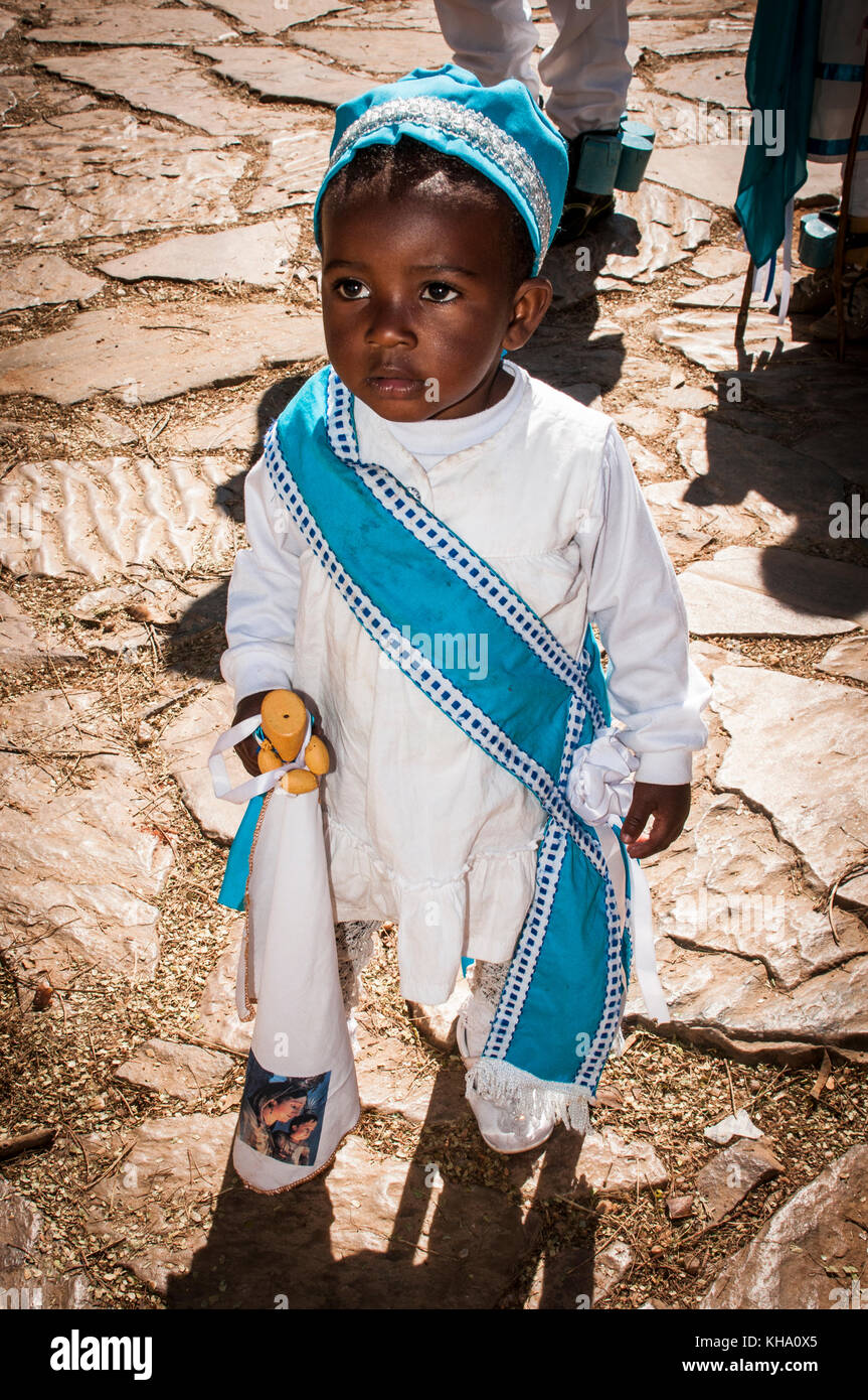 The Congado is a cultural and religious African-Brazilian celebratory parade. It is a ritual that recreates the coronation of the king of the Congo. Stock Photo