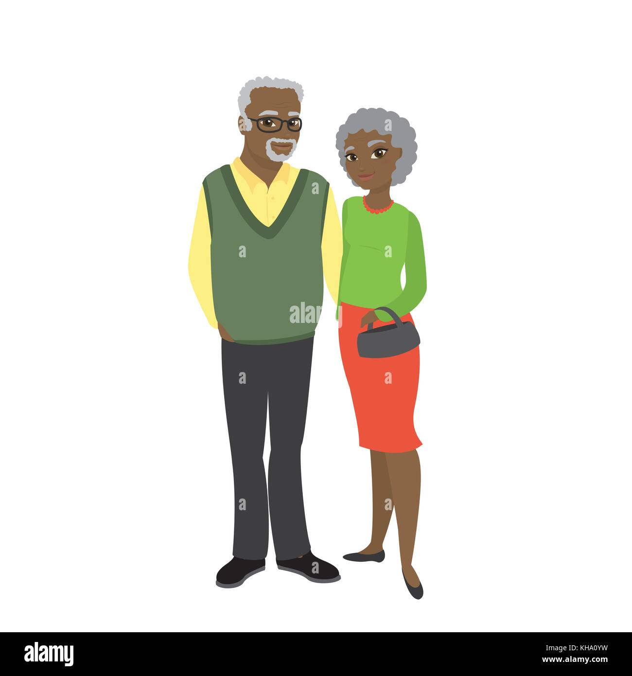 A pair of african american old people, grandparents and isolated on white background,stock cartoon vector illustration Stock Vector