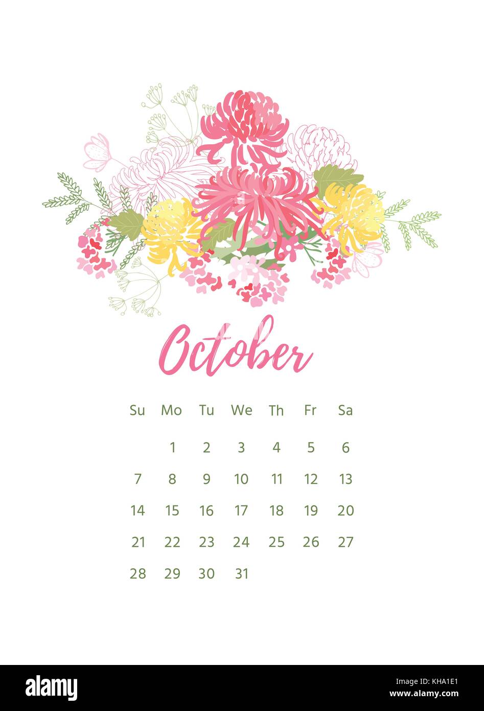 Printable 2018 Calendar with pretty colorful flowers Stock Vector Image ...