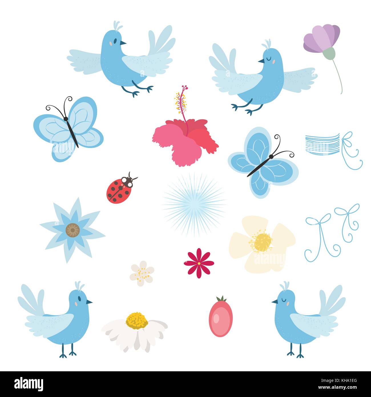 Vector set of birds, flowers and butterflies Stock Vector Image & Art ...