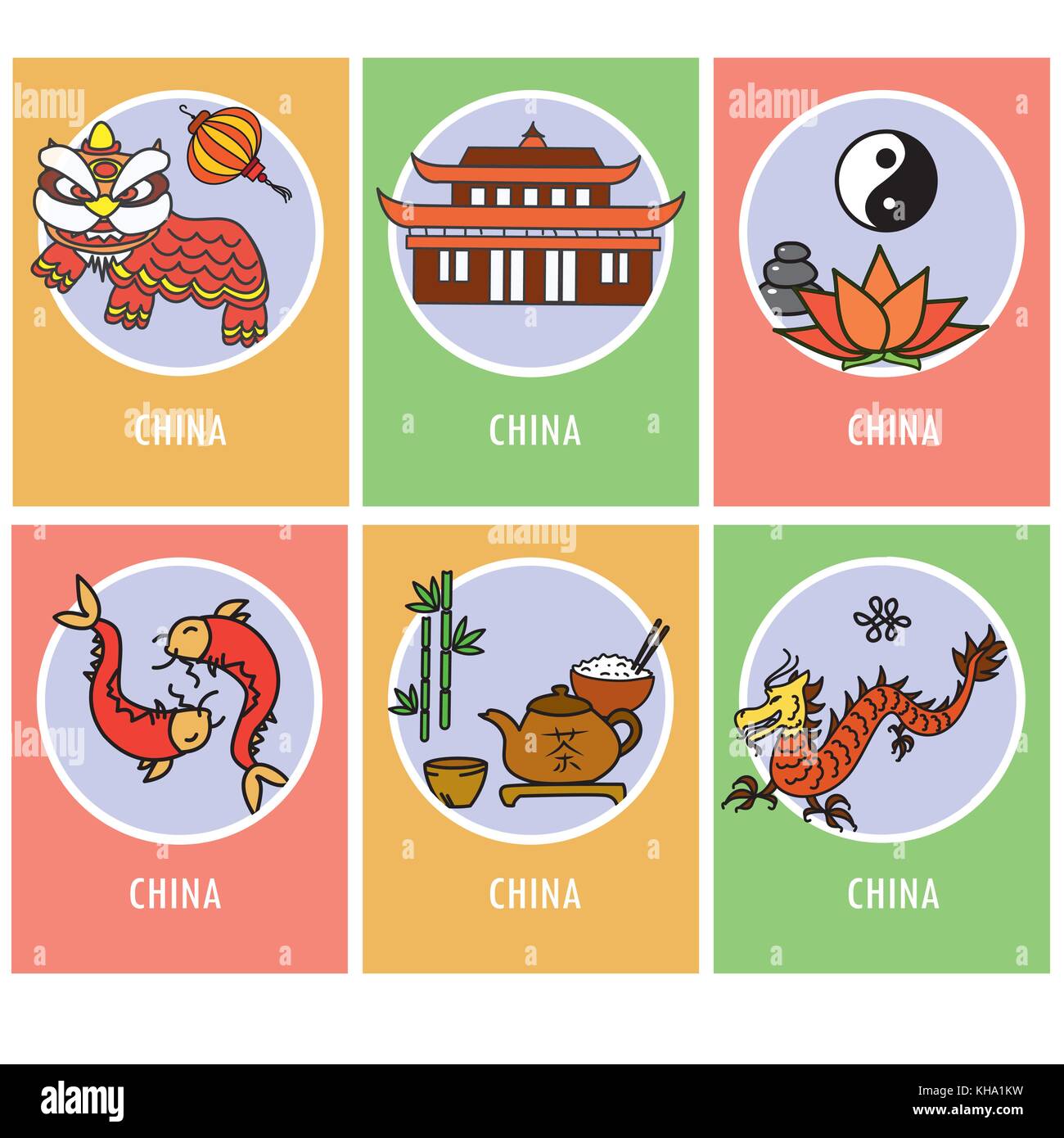 Set china card or icons, vector illustration Stock Vector Image & Art ...