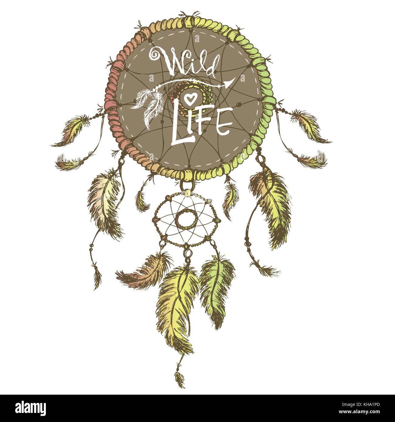Dream catcher isolated on white background.Wild life. hand drawn vector illustration Stock Vector