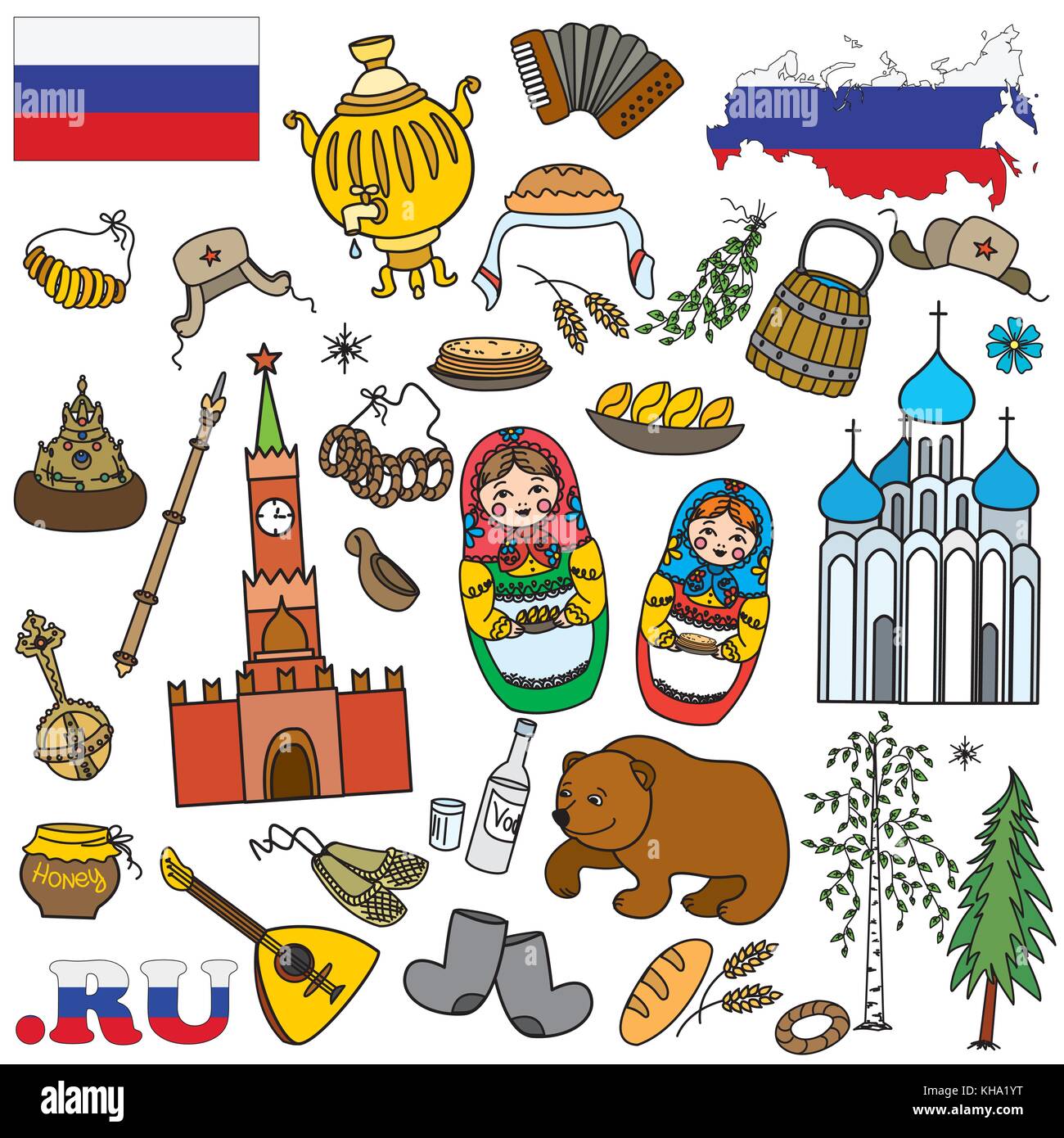 Set Icons Or Objects elements Russian Symbols Travel Russia Russian 