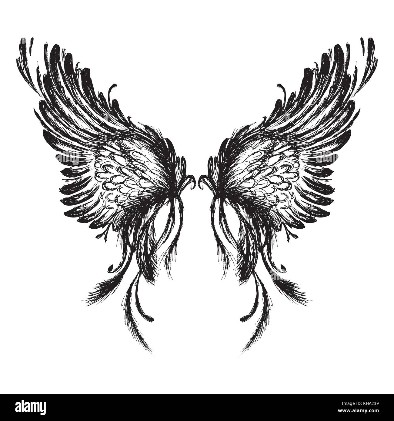 Wings isolated on white background,hand drawing, vector illustration