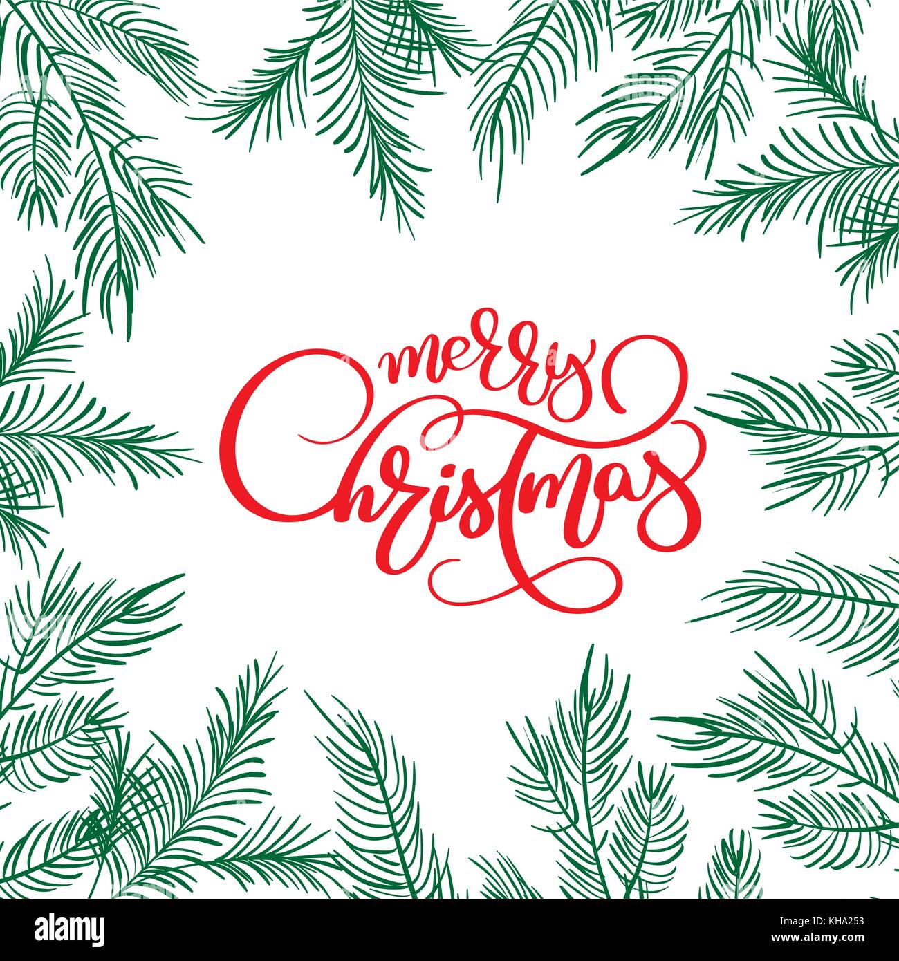 Merry Christmas Calligraphy Lettering text and and frame with fir tree ...