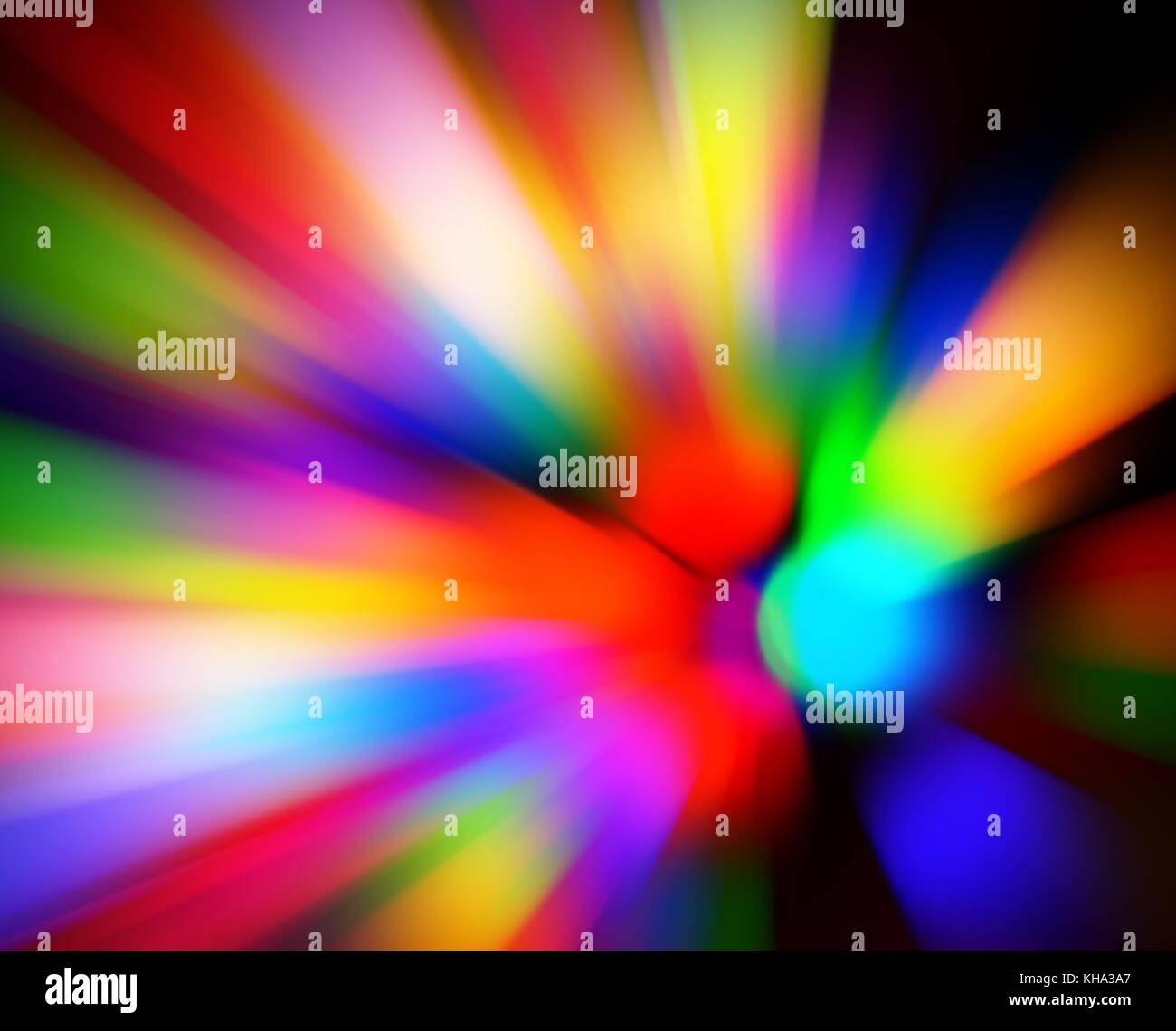 Multi color zoom blurred bokeh lights on a black background. Stock Photo