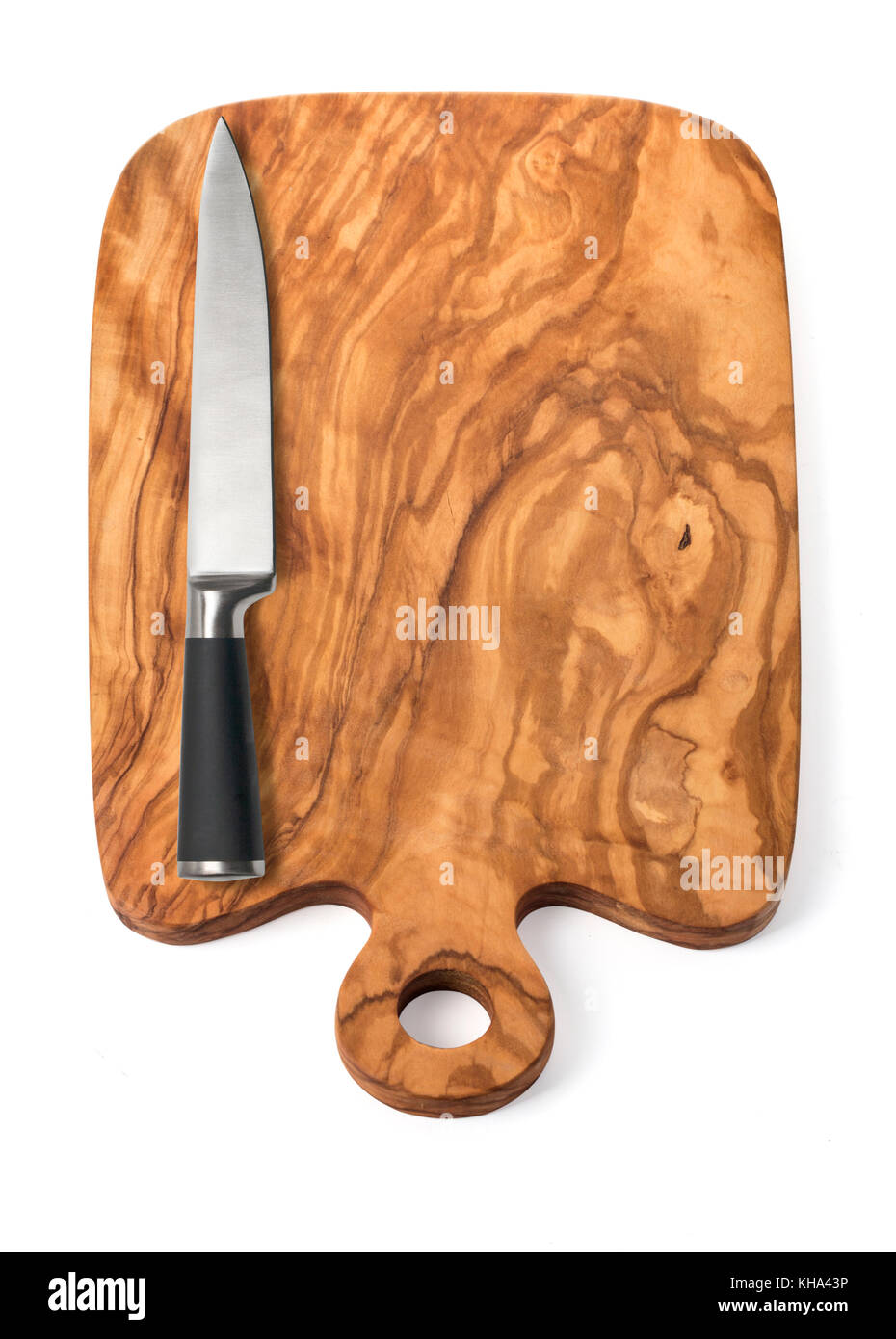 Knife on cutting board isolated on white. Top view. Isolated on white ...