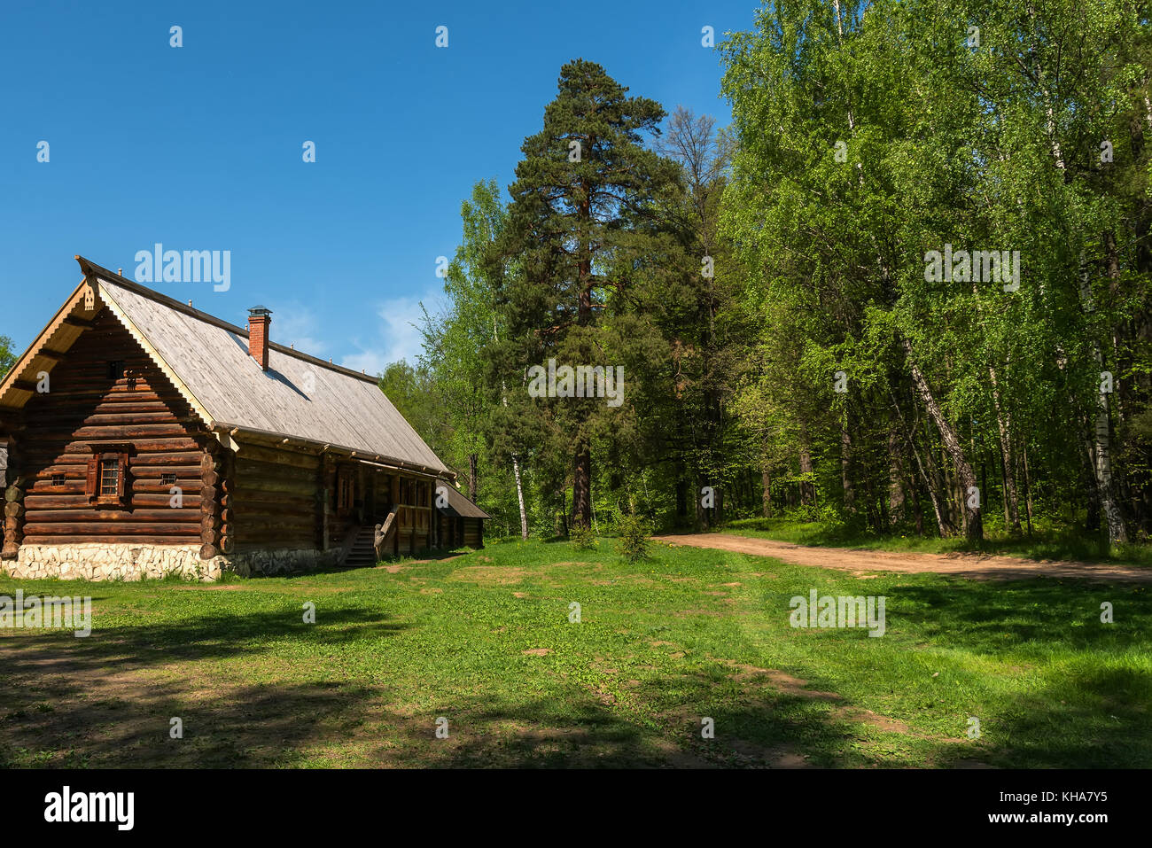 Rural Landscape With An Antique Wooden Log House Rural Roads And