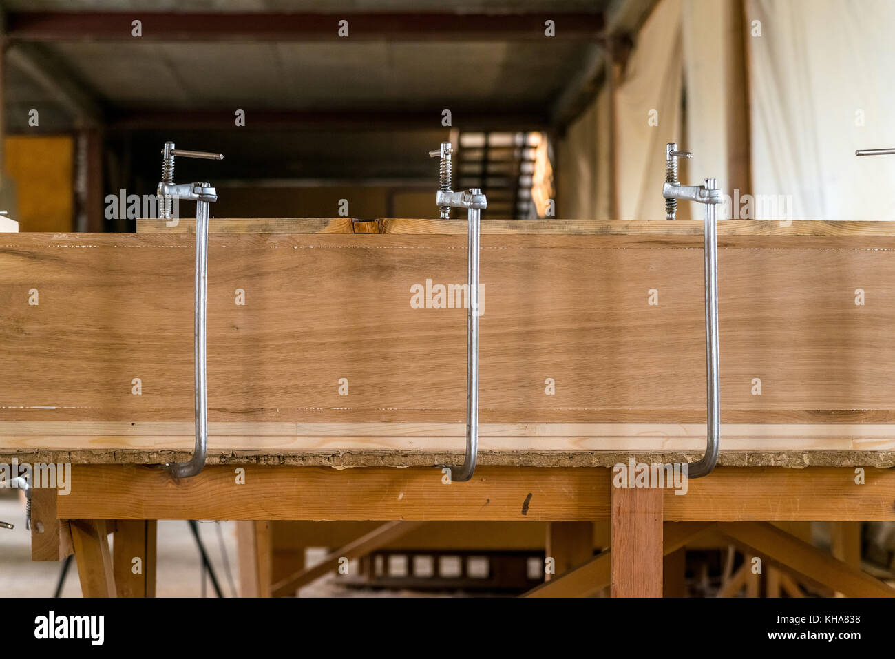 Close up metal mounting forr wooden planks Stock Photo