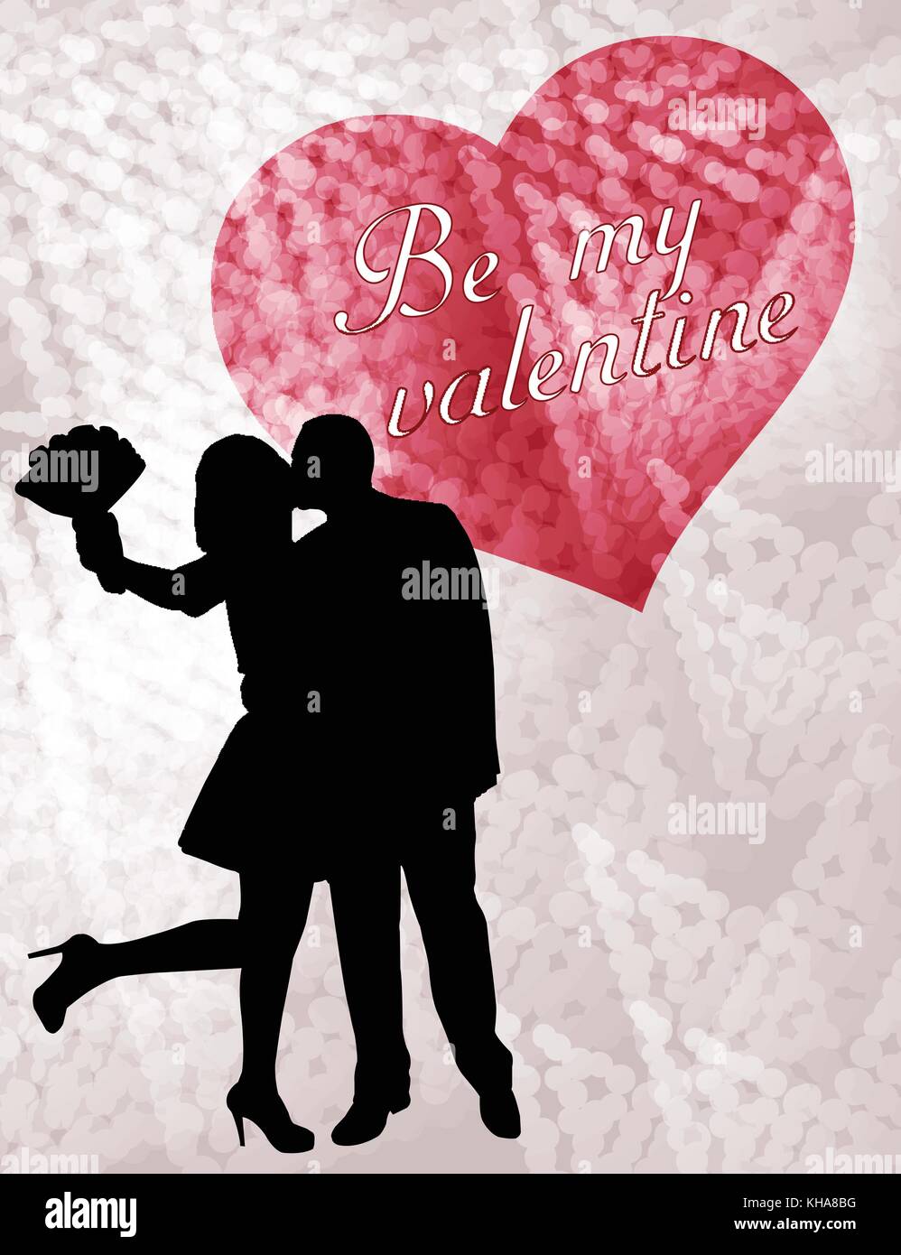 couple in love silhouette, valentine card - vector Stock Vector Image ...