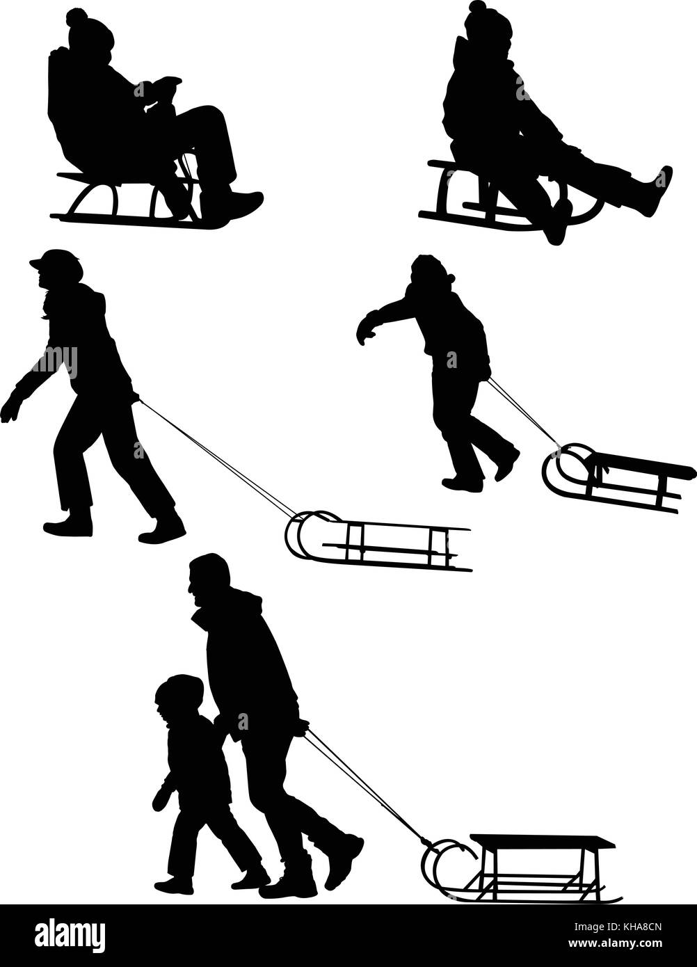 sledding silhouettes - vector Stock Vector