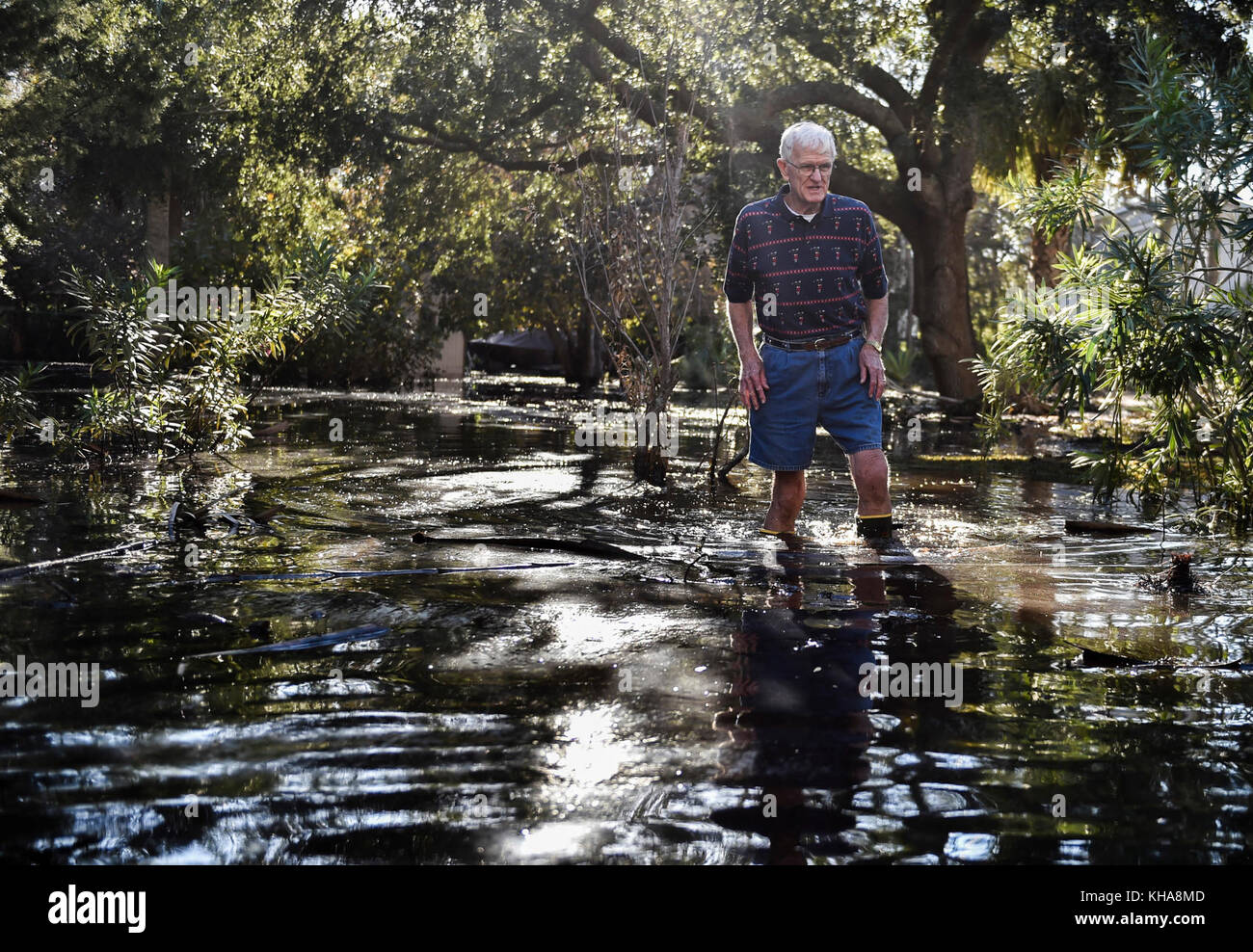 Jerry Stone, a resident of Edisto Beach, South Carolina, walks through