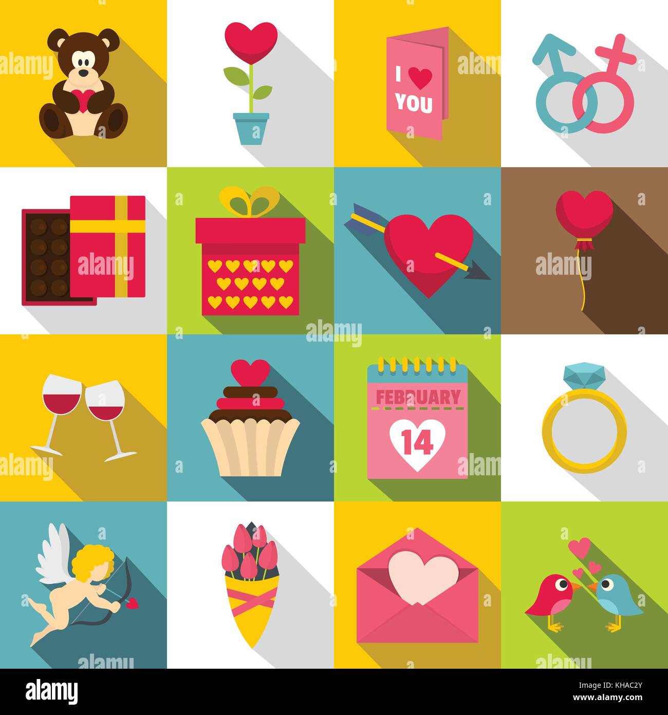 Saint Valentine icons set, flat style Stock Vector Image & Art - Alamy