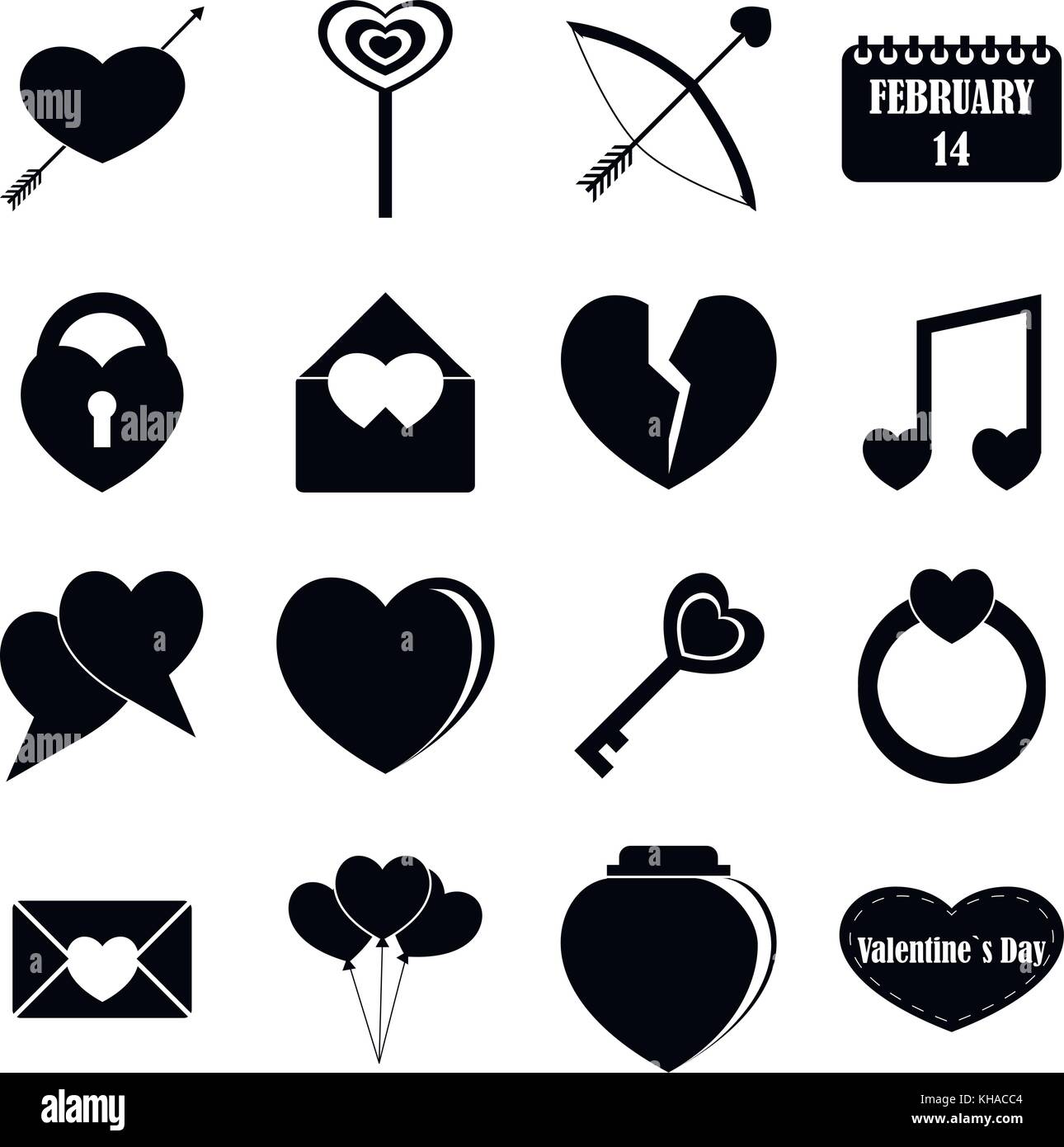 Saint Valentine items icons set, simple style Stock Vector Image & Art ...
