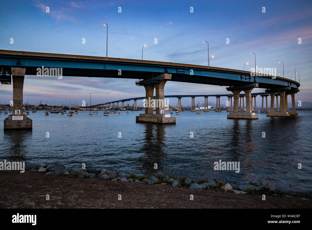 coronado bridge in san diego bay from coronado island Stock Photo - Alamy