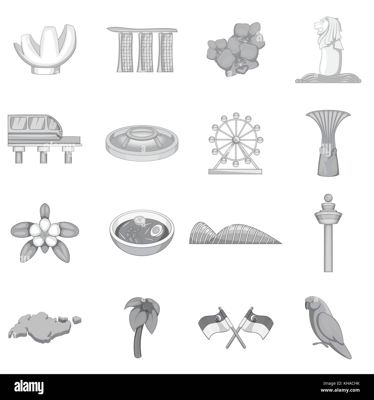 Singapore travel icons set, monochrome style Stock Vector Image & Art ...
