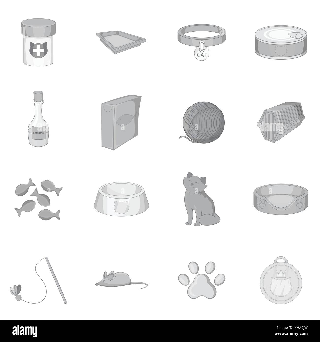 Cats accessories icons set, monochrome style Stock Vector